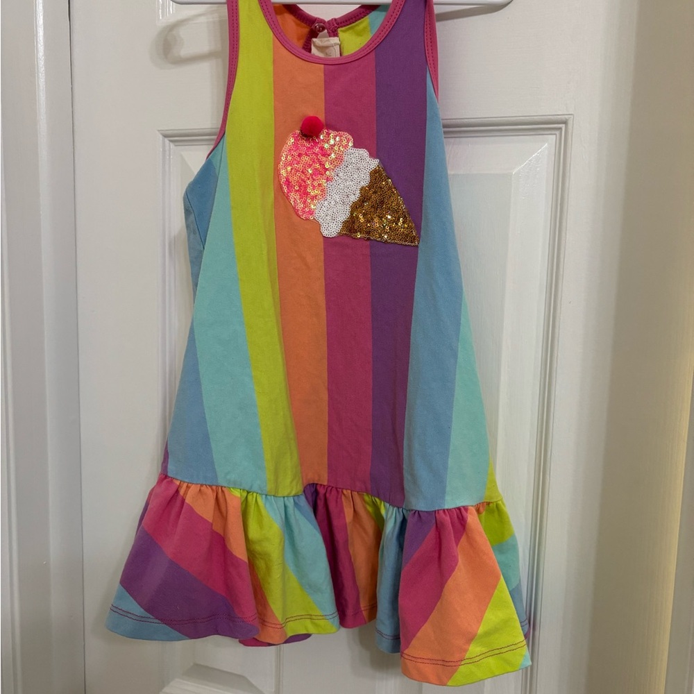Colorful Striped Dress with Ice Cream Patch